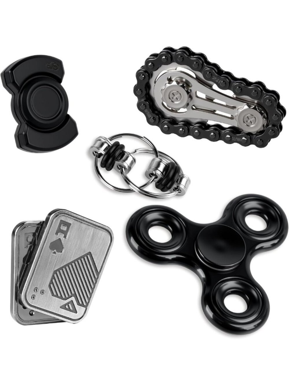 5 Pcs Metal Fidget Spinner Set - Stress Relief Toys for Anxiety, ADHD, Office